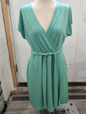 Women's Teal Wrap Dress with Tie Waist